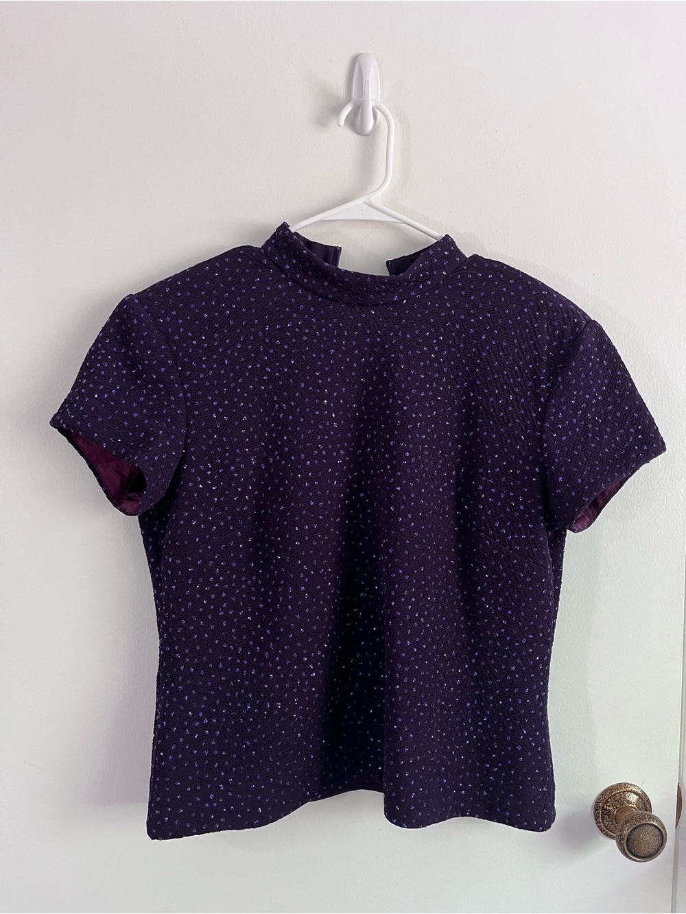 David Warren NY Women’s Deep Purple Short-Sleeve Mock Neck Rhinestone Top M/L